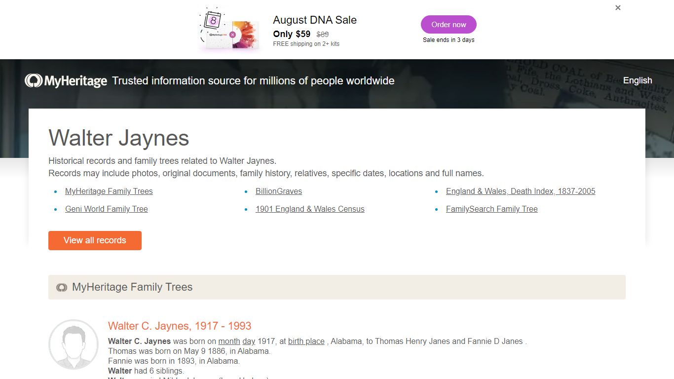 Walter Jaynes - Historical records and family trees ...